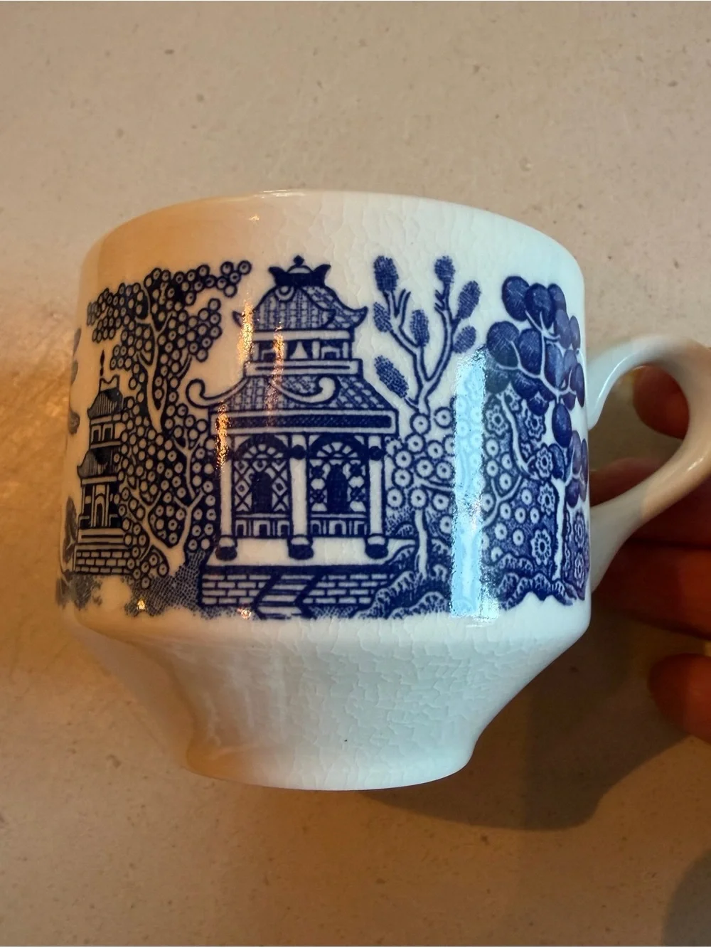 (6) Blue Willow Porcelain Tea Cup & Saucer Set - Blue & White - no chips/cracks